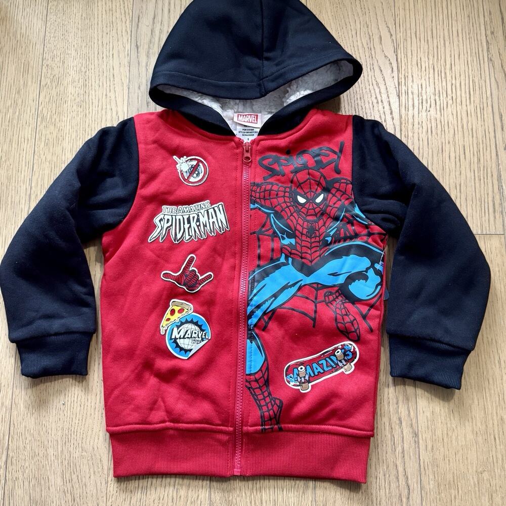 6-7 Boys Spider-Man Sherpa Hoodie Jacket NWT